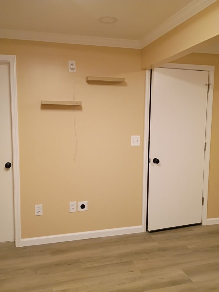 Fresh paint, white trim and floating shelves