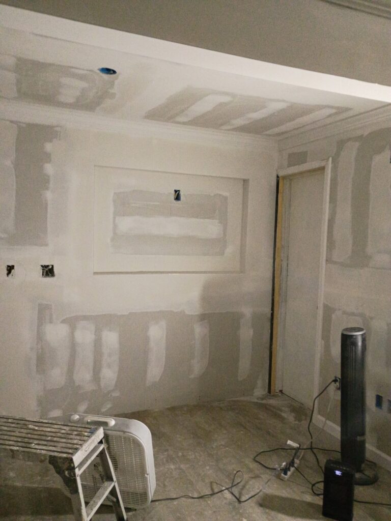 Wall and ceiling joints being finished